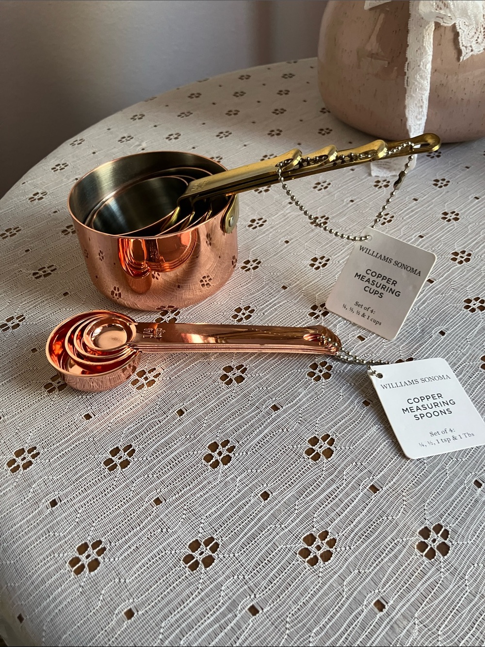Williams Sonoma Copper Measuring Cups and Spoons Set - Copper and Gold